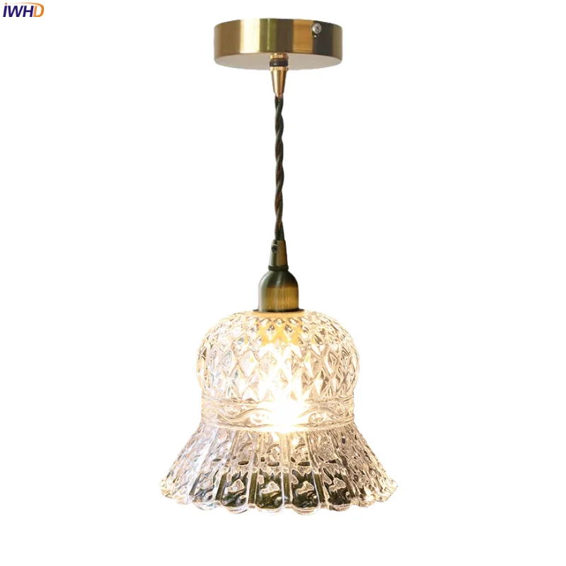 

IWHD 4W Small Glass LED Pendant Lamps For Bedroom Decoration Living Room Lighting Loft French Vintage Hanging Light Luminaria