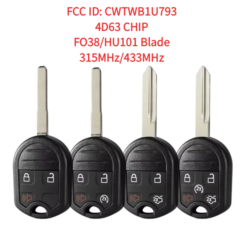 CWTWB1U793 Remote Car Key 315Mhz 433Mhz 4D63 Chip with FO38/HU101 Blade For Ford Flex Explorer Taurus Mustang