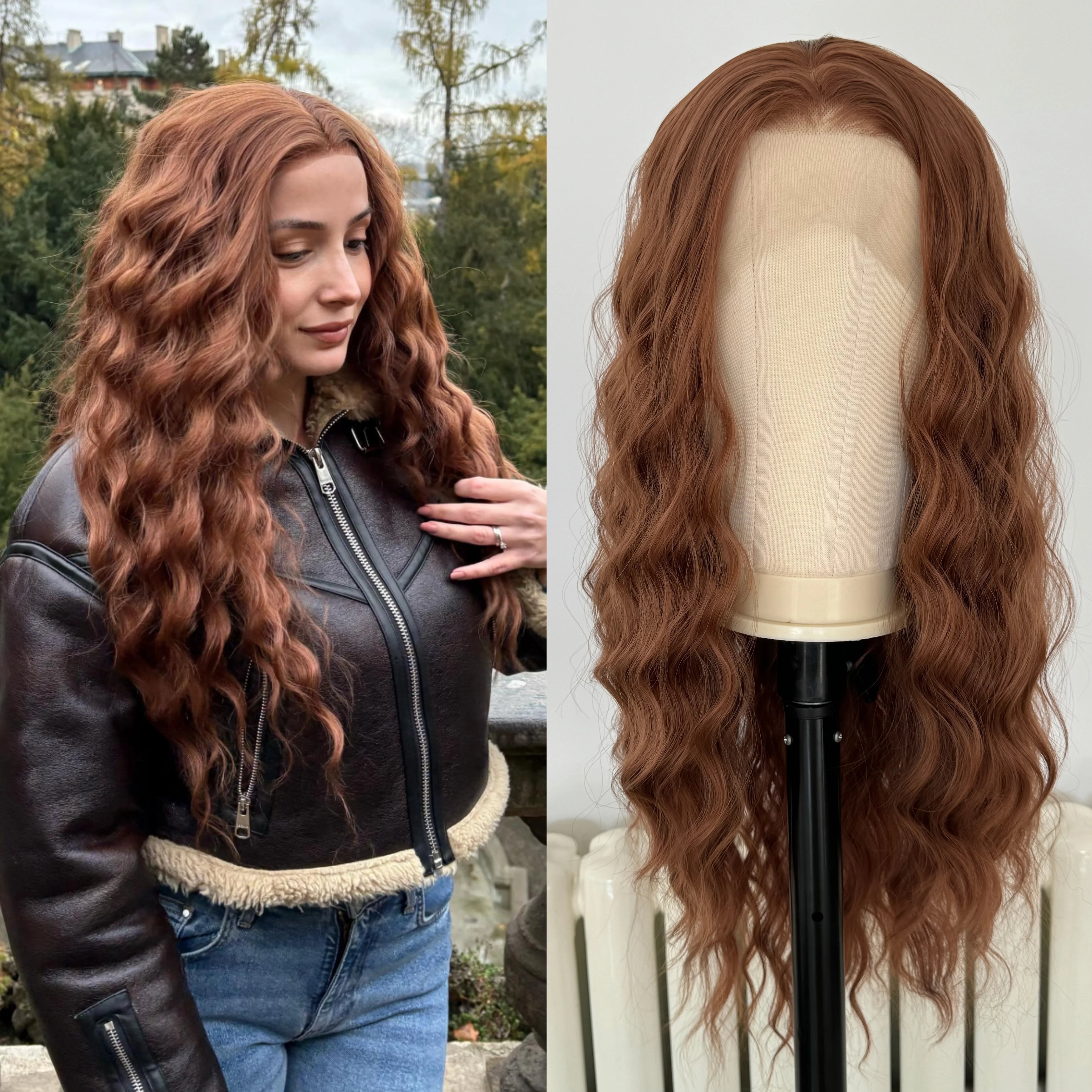 

Длинный коричневый кудрявый парик из синтетического волокна с кружевной передней частью, длинный парик с естественной волной, темно-коричневый парик с объемными кудрями, кружевные парики для женщин, для косплея и повседневной носки