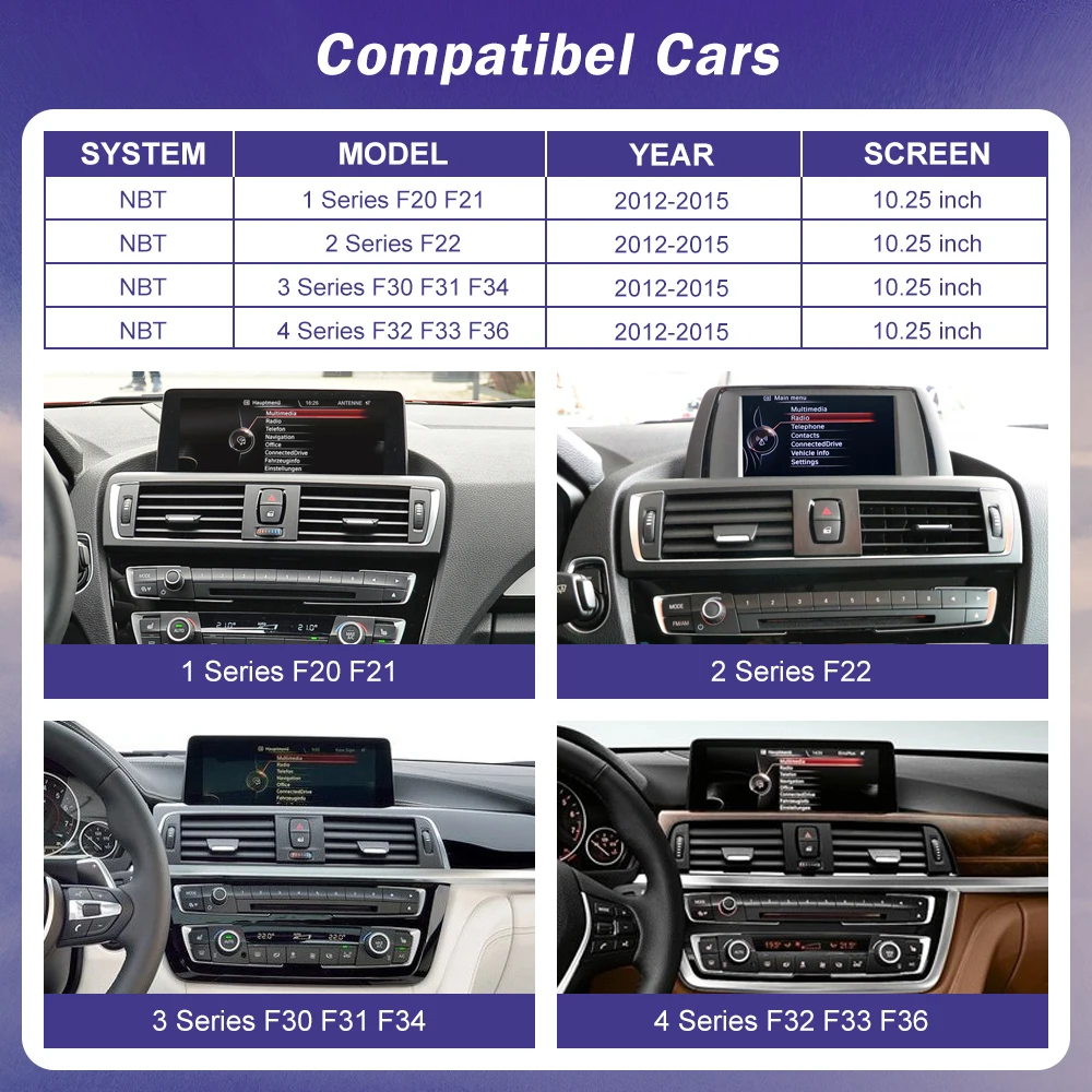 1920*720 Multimedia Touch Screen For BMW 1/2/3/4 Series F20/F21/F22/F30/F31/F33/F34/F36 Android Auto NBT System Wireless Carplay - Image 2