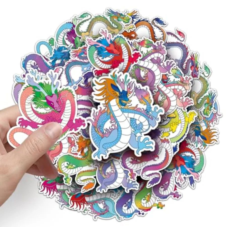 Chinese Dragon Stickers 50PCS Colourful Vinyl Loong Style Waterproof Laptop Travel Map Stickers for Water Bottles Graffiti Pack view 5