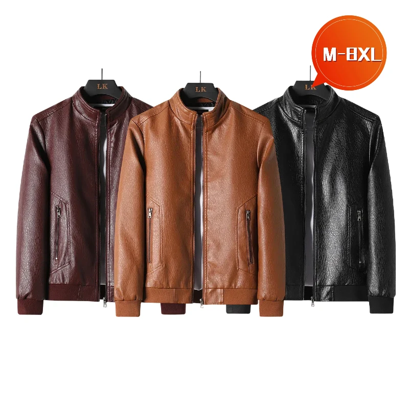 

(Large Size) Men's Simple Leather Coat Leather Biker Jacket