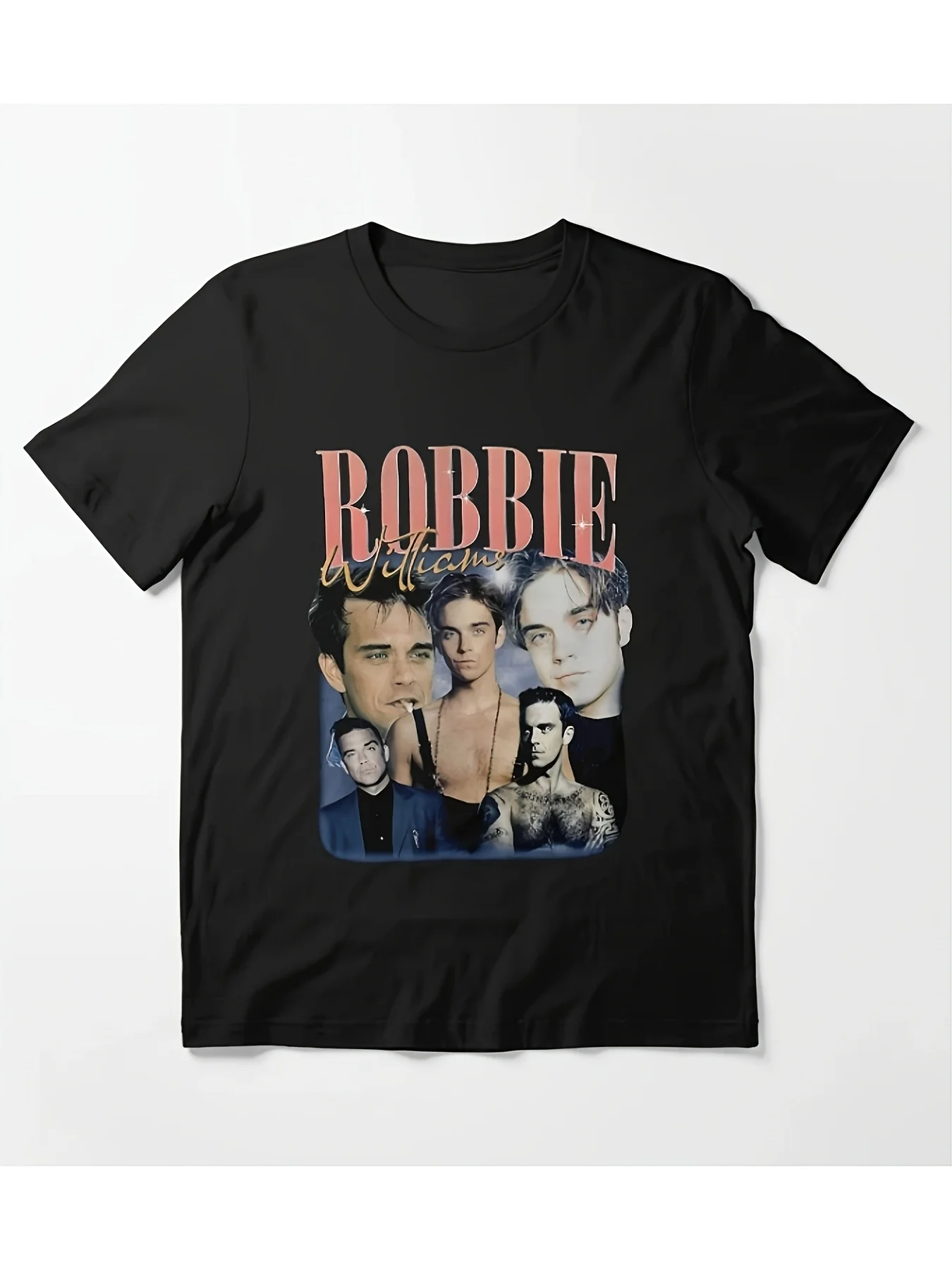 Men's Robbie Williams 2025 Tour T-Shirt - Signature Song Lyrics & Album Art, 100% Cotton Soft Round Neck Tee, Iconic Rw Print, Machine Washable Casual Streetwear Gift Suitable for Fans