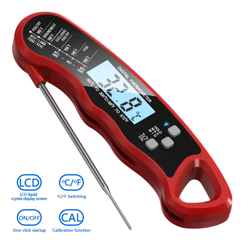 เครื่องวัดอุณหภูมิอาหารเนื้อสัตว์ทําอาหารดิจิตอลแบบพับได้อ่านทันทีสําหรับการย่าง