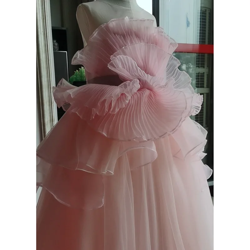 Flower Girl Dress with Trailing Children Dresses For Wedding Party Formal Ball Gown Kids Long Evening Bridesmade Prom Robe