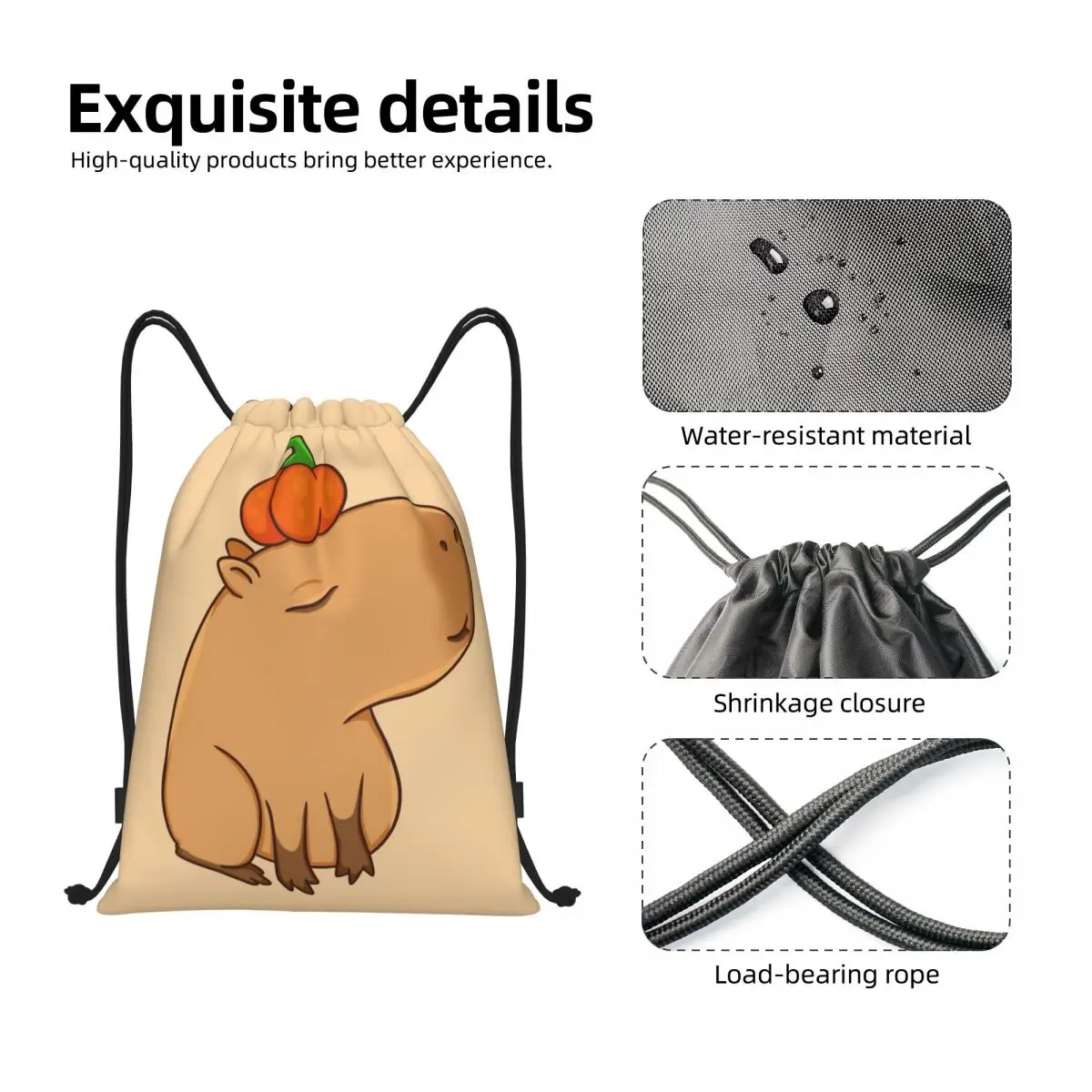 Cute Capybara With Pumpkin Bag Drawstring Backpack Sports Gym Sackpack String Bag for Running