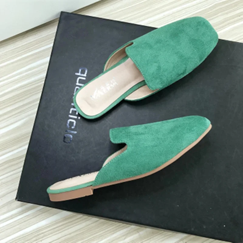 Lady Square Shap Closed Toe Flat Slippers Flock Summer Slides For Wide Foot Sewing Hand Making Footwear Balerina Rojas Torebka