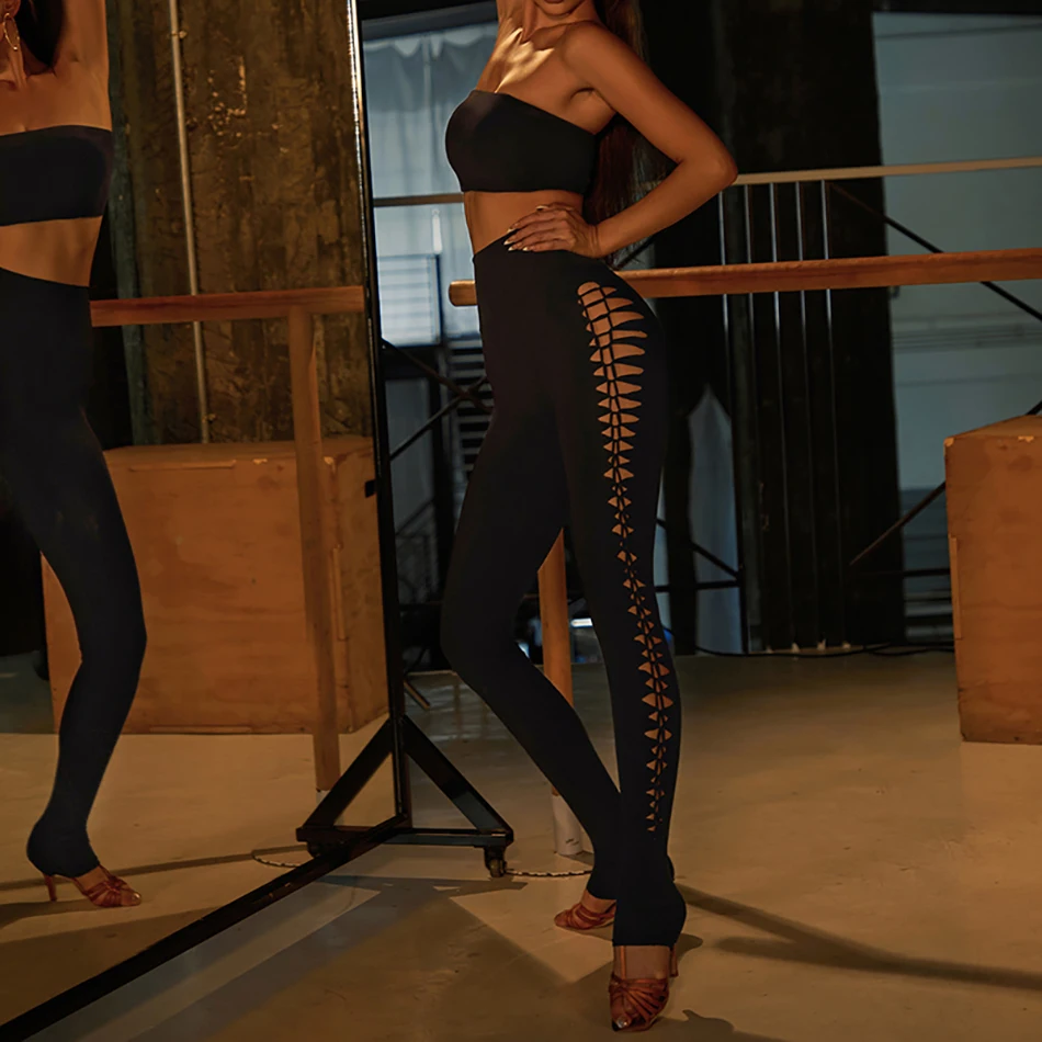 

Autumn Women's High-Waisted Latin Dance Practice Pants Design Trousers Samba Salsa Dancewear Female Woven Hollow-Out