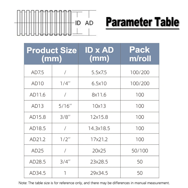 3/8M PP Insulated Tube AD 11.6mm - 34.5mm Corrugated Pipe Automobile Car Cable Harness Motor Equipment Line Protect Sleeving