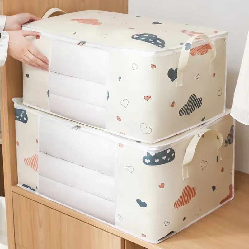 Visual Quilt Clothes Storage Bag Big Capacity Dust-Proof Window Zipper Packaging Sweater Blanket Organizer Box Sort Home Storage