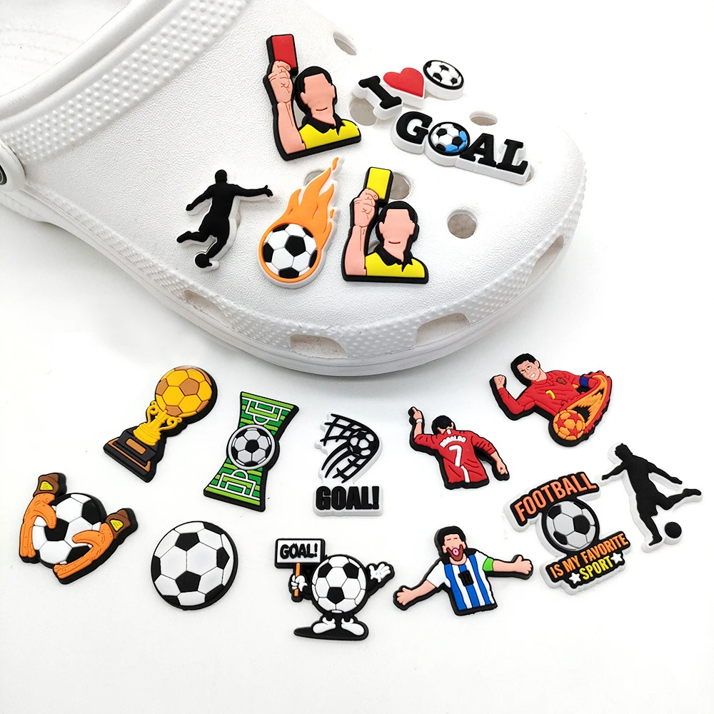 Hot Sales 1Pcs Football Sprot Shoe Charms Pin for Crocs Accessories Bubble Slides Sandals Decoration Kids Adult Party Gifts