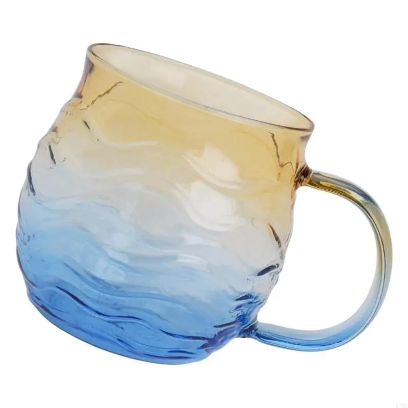 37ME Textured Ocean Waved Glass Mug 12Oz Handcrafted Coastal Drinkware For Tea Cocktails
