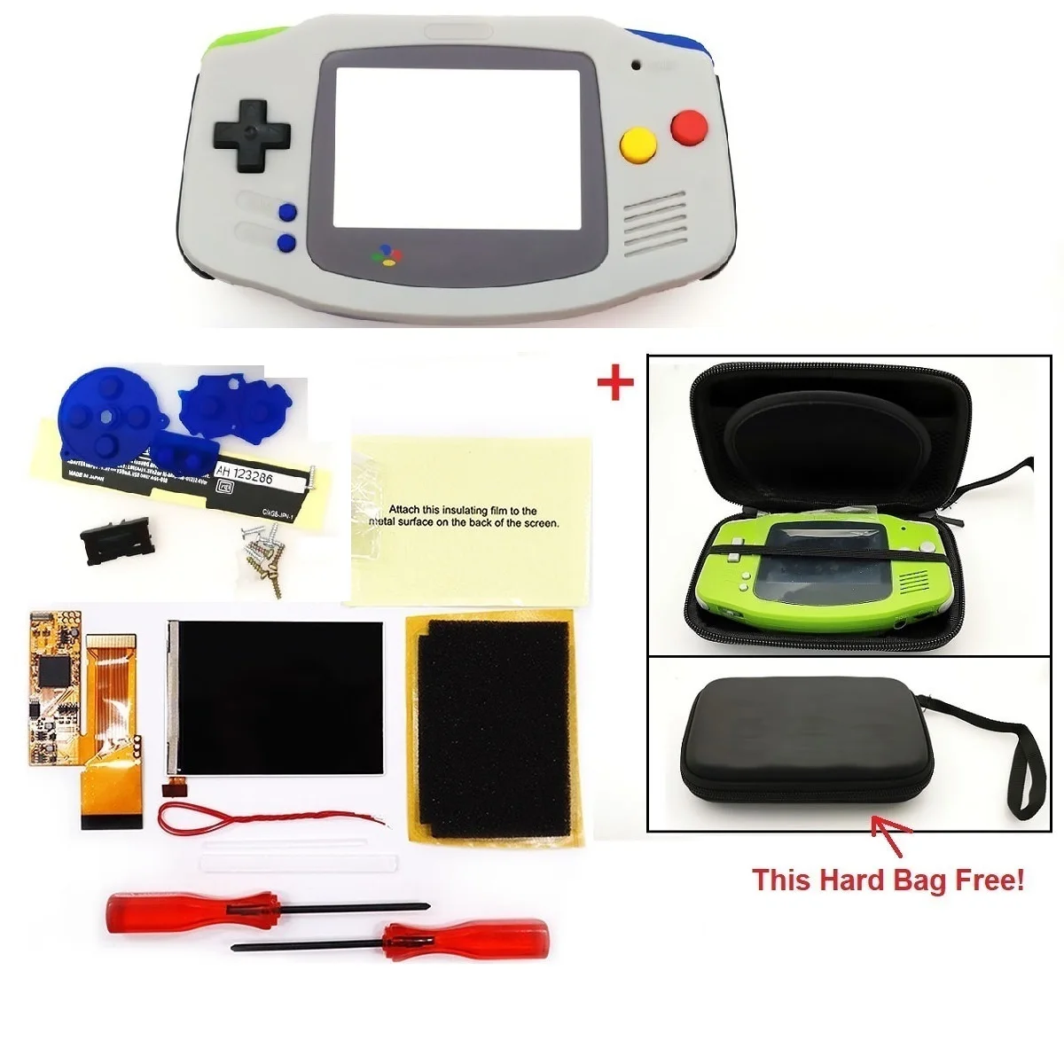 V2 IPS Screen LCD Kits For GBA Backlight LCD Screen 10 Levels Brightness LCD V2 Screen For GBA Console With Pre-cut Shell