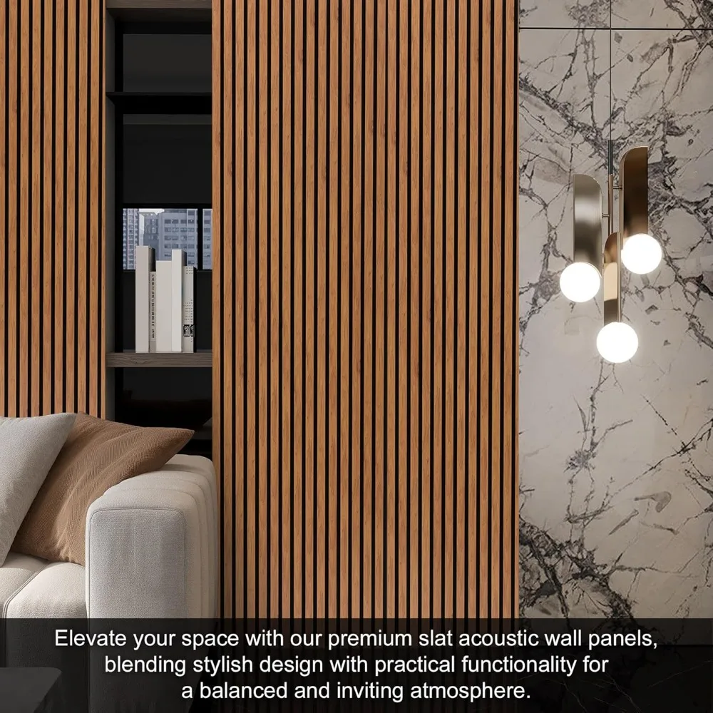 Акустические стеновые панели с планками, 4 шт. 94,5 x 7,9 дюйма, 3D рифленые звукопоглощающие панели для внутреннего декора стен, жизни