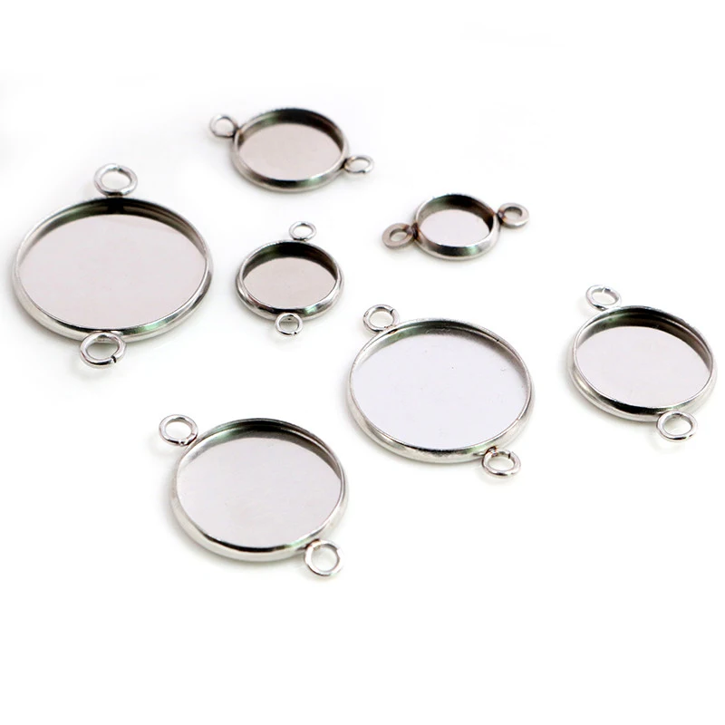

Stainless Steel Material 8-20mm Inner Size Two Loops Style Cabochon Base Cameo Setting Charms Pendant Tray