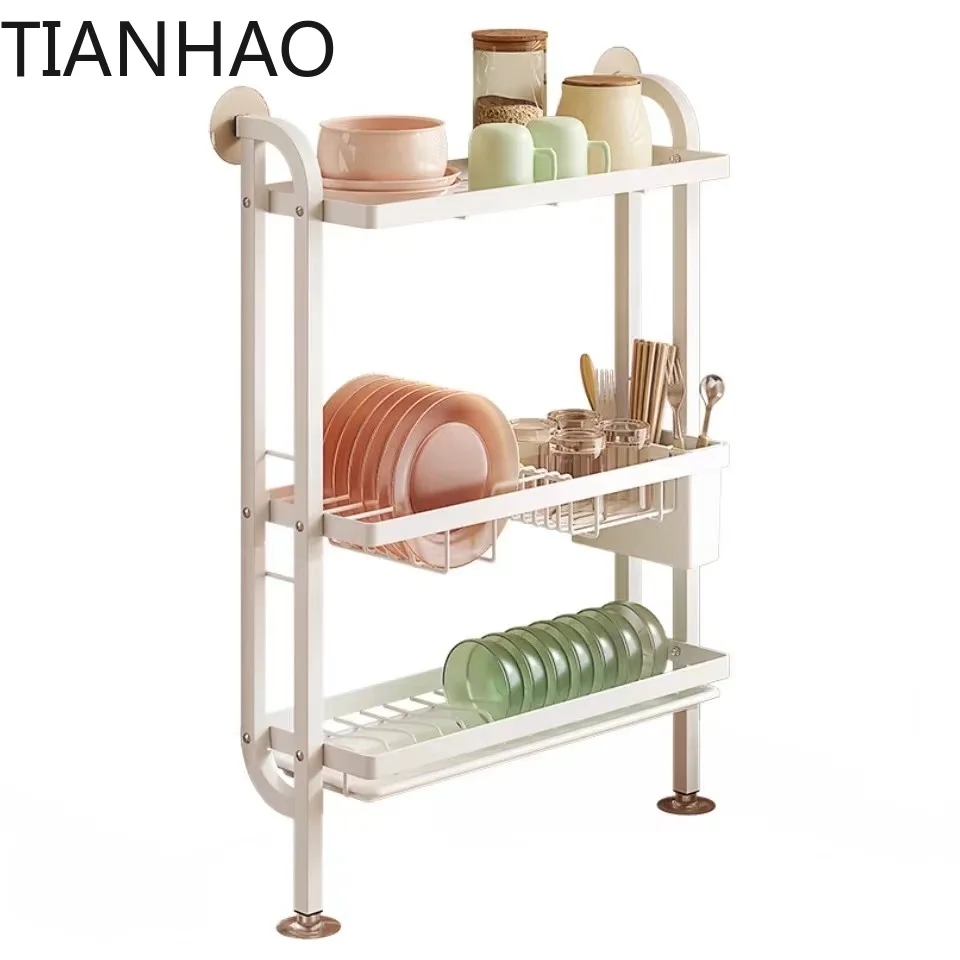 Wall Mounted Dish Drying Rack Drainer 3 Tier Stainless Steel Kitchen Plate Organizer Storage Shelf with Drain Tray