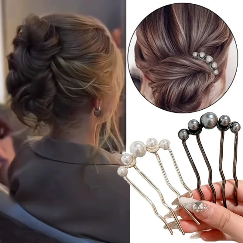 1/2pcs Black U-shaped Hair Fork Clip for Women Hair Pin Combs Messy Bun Hairpins Clip Side Combs Updo Sticks Hair Styling Tools