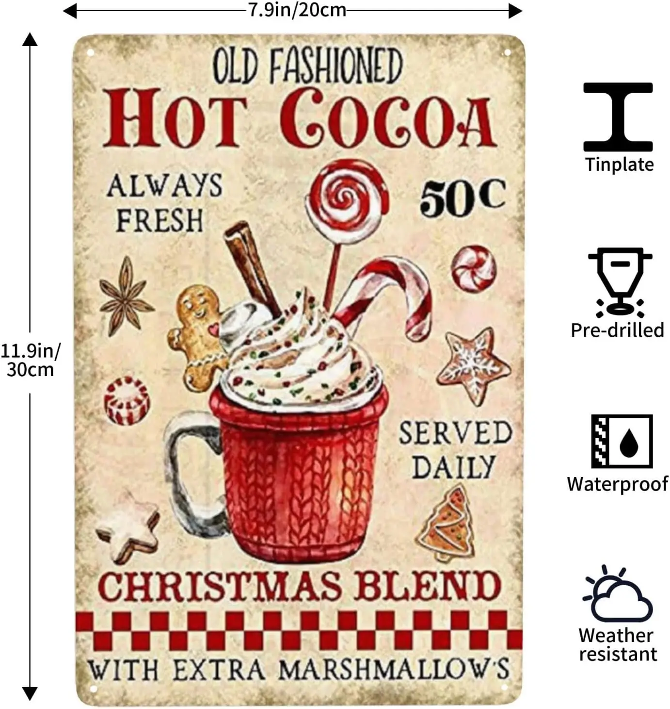 Metal Tin Sign Hot Chocolate Hot Cocoa Metal Sign Interesting and Novel Tin Sign Bar Courtyard Bathroom Wall Decoration 8x12 Inc