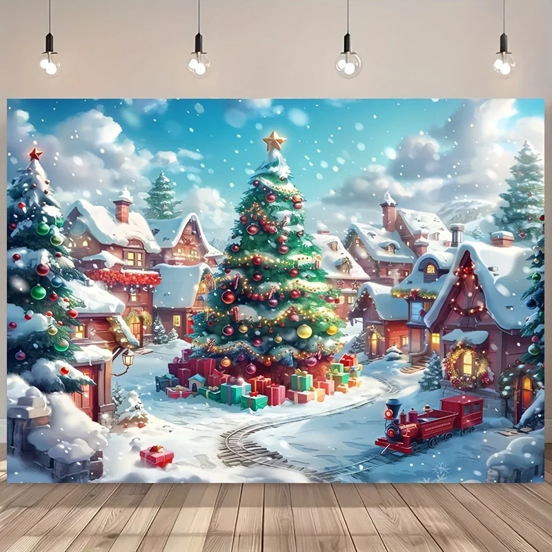 Christmas Village Tapestry, Snowy Tree Wall Hanging, Winter Wonderland Art Dorm Decor, Festive Holiday Bedroom Blanket