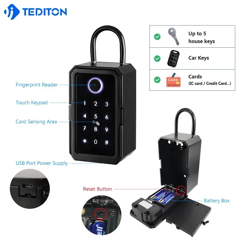 003 New Style Waterproof Safe Key Box Digital Key Card Password Door Ttlock APP Fingerprint Smart lock