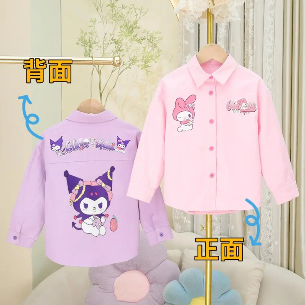 

Sanrio My Melody Kuromi New Girls Shirt Spring Autumn Cartoon Tops Long Sleeve Child Jacket Cinnamoroll Colorful Coat 3-10Y