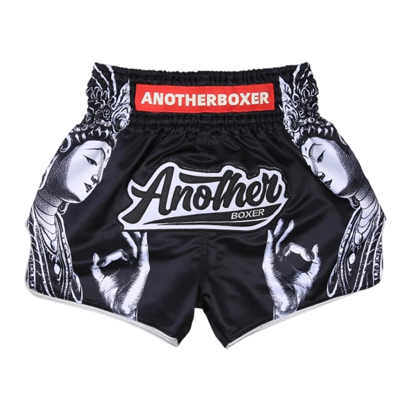 Buddha-Bedruckte Muay Thai Boxshorts Leichte Satin-Kickbox-Kampfshorts für Erwachsene Männer Frauen MMA-Training Kampfsport