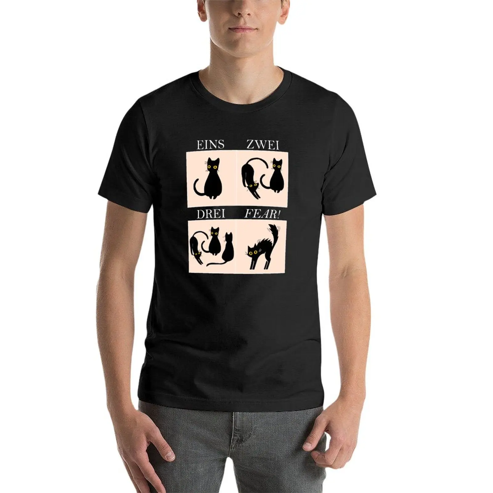 Learning German Fear: Eins, Zwei, Drei - Cat FEAR (dark background) T-Shirt aesthetic clothes oversizeds mens t shirt graphic image 4