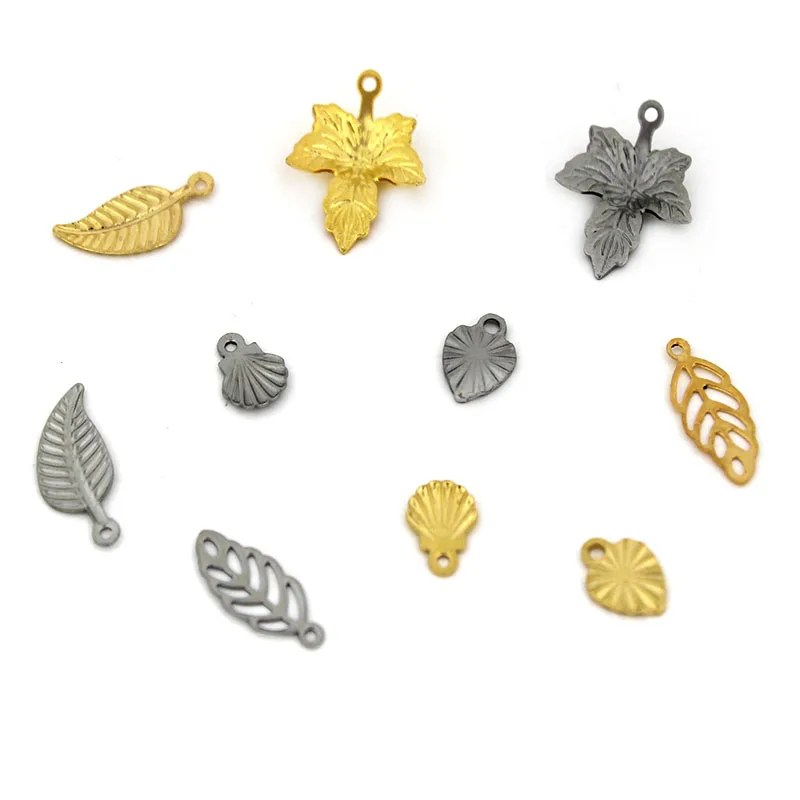 50-30Pcs Stainless Steel Golden Leaf Charms Pendants Hollow Leaves Charm For Jewelry Making Bracelet Necklace DIY Accessories