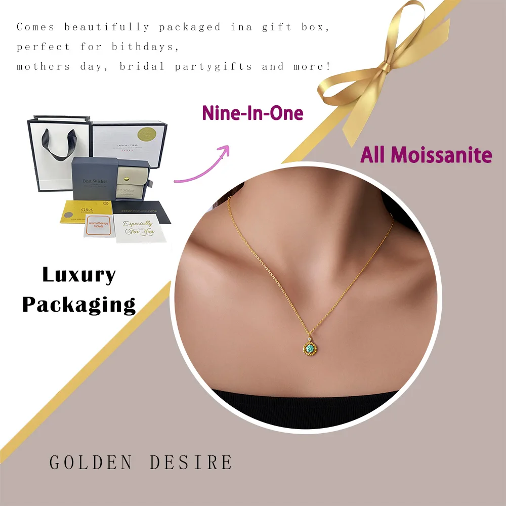 1.1CTW Moissanite Pendant Necklace 925 Sterling Silver 18K Gold Plated Green Round Cut Comes with GRA Certificate