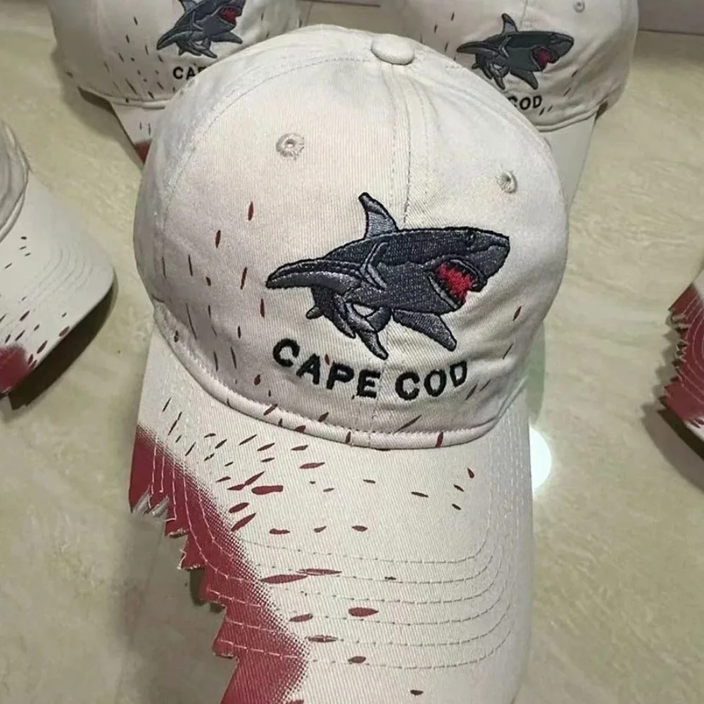 Notched Shark Caps Retro Embroidery Baseball Caps Men Women Boys Adjustable Casual Hat Hip Hop Streetwear Sun Hats Outdoor Caps