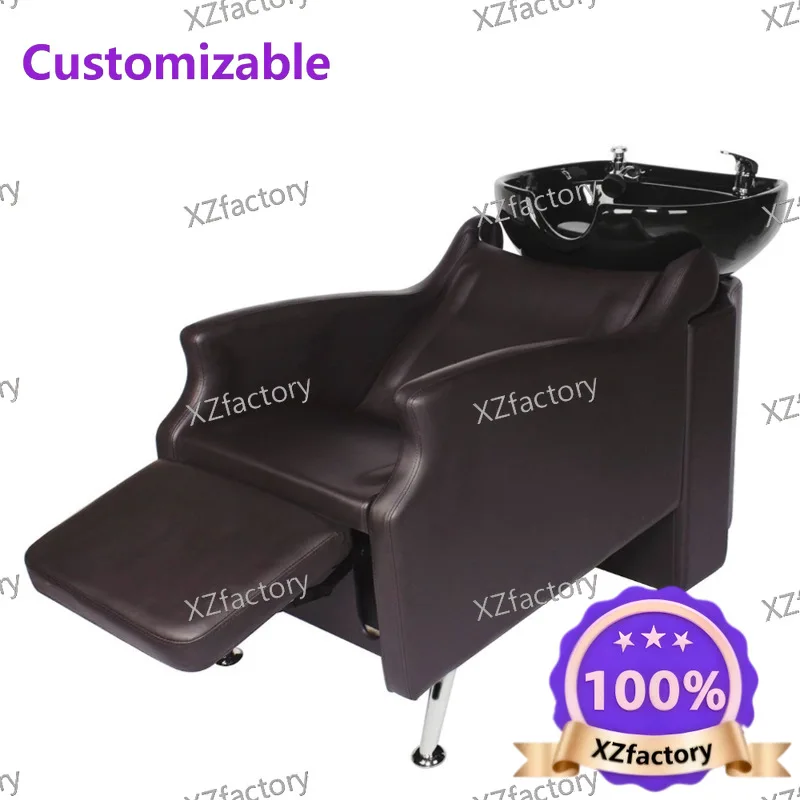 

Barbershop seated shampoo bed semi-reclining ceramic basin hairdressing salon high-end shampoo chair flush bed