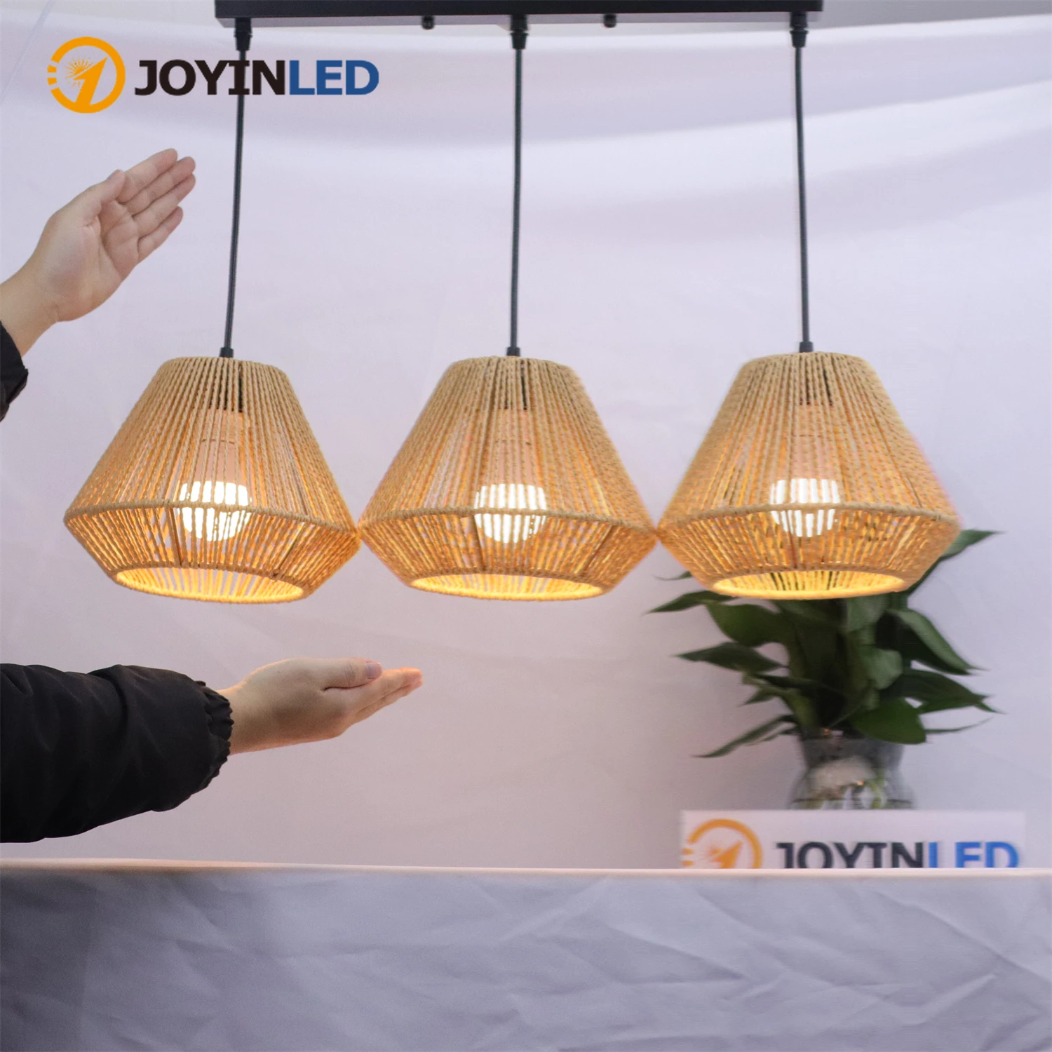 

Подвесной светильник JOYINLED с 3 лампами, плетеный из ротанга, винтажный, в индустриальном стиле, в стиле бохо, потолочный светильник