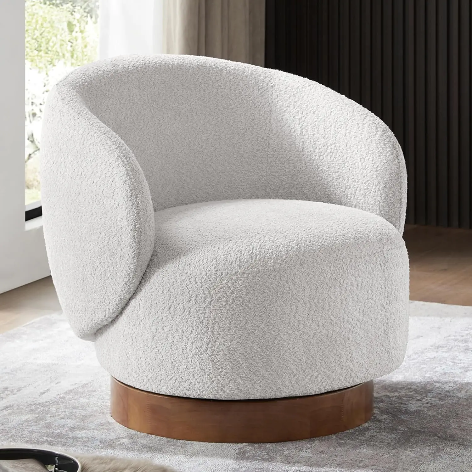 Swivel Accent Chair Modern Round Barrel Armchair Upholstered Performance Fabric For Bedroom Reading Waiting Living Room,