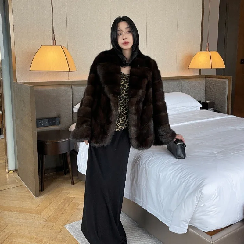 Mixed fur coat women's imitation purple suit collar fashionable and light luxury coat
