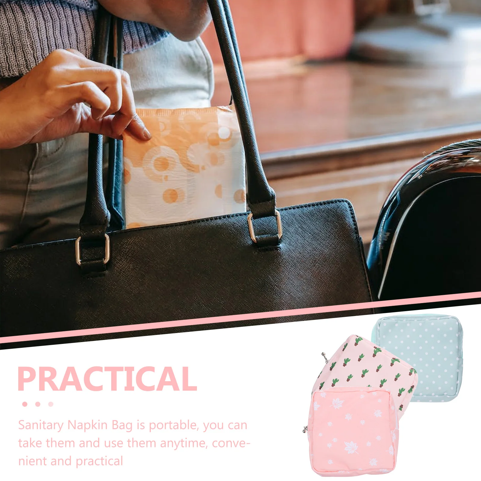 

3 Pcs Sanitary Napkin Storage Bag Portable Menstrual Pad Container Pink Leaf Dot Hygiene Bags Small Items ganizer