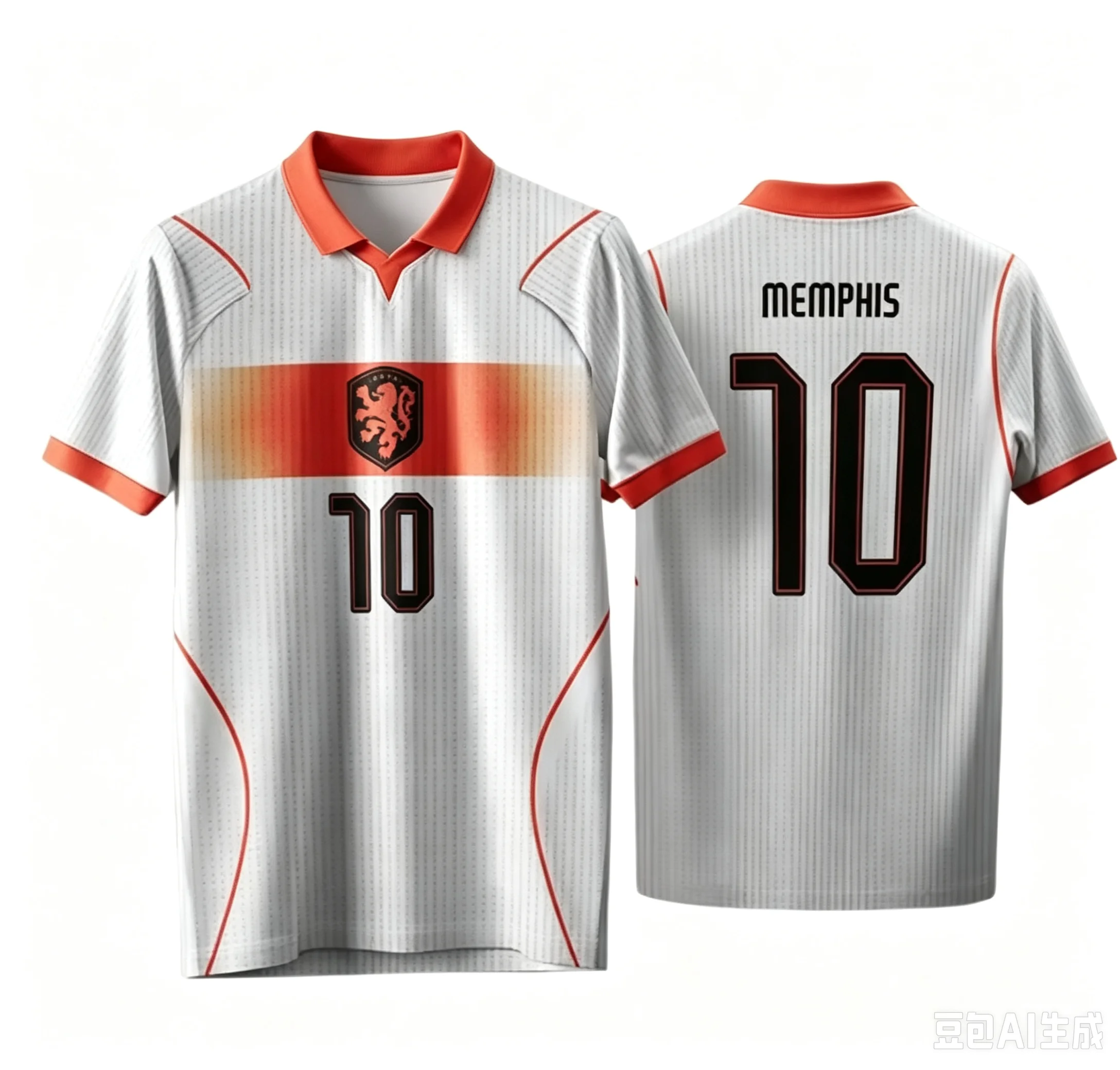Orange Lion 10 Memphis Style Retro Fußballtrikot mit schwarzem Kragen, Fußballshirt für Herren und Damen, Fan-Sportoberteil – Detail 7