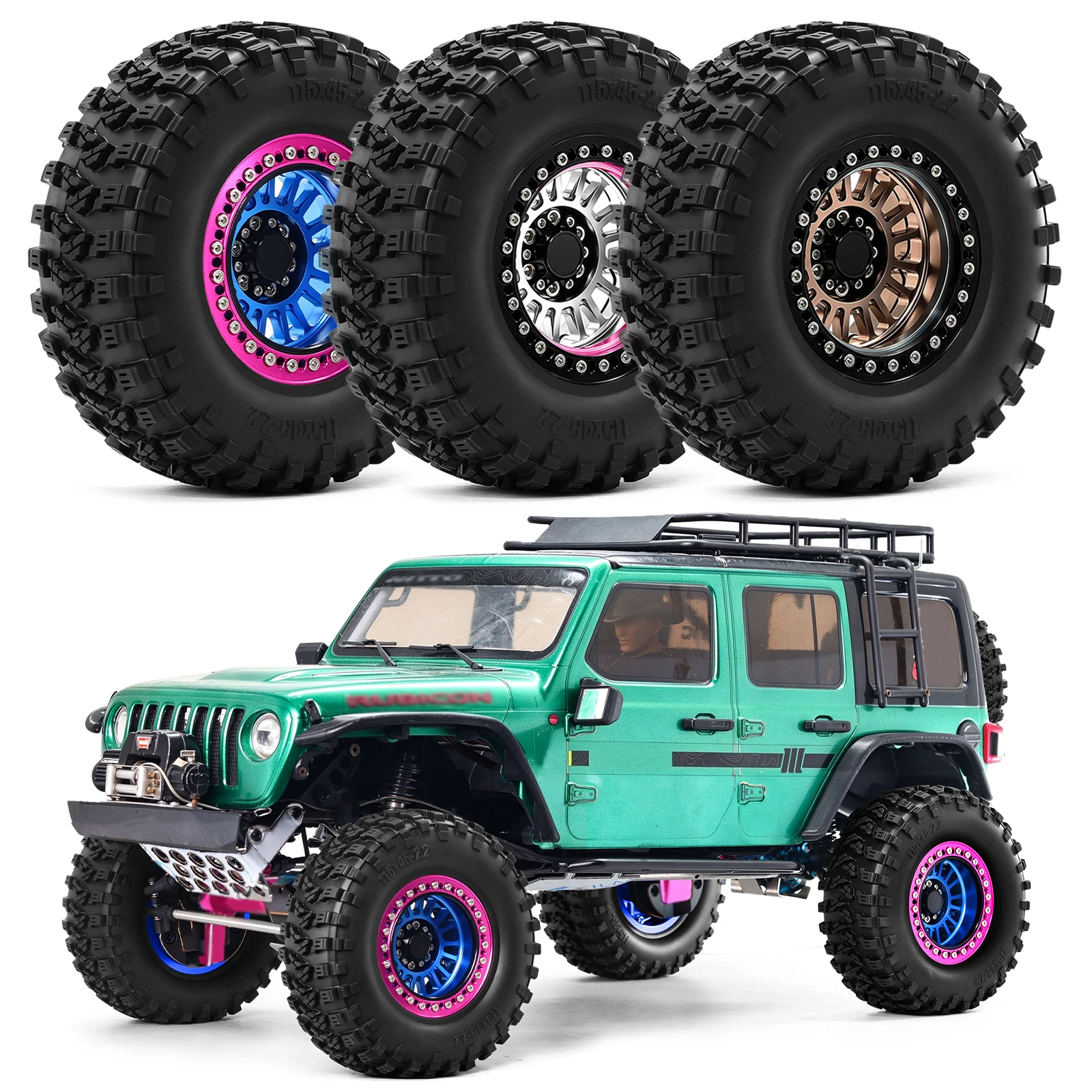 4pcs 2.2'' Mud Crawler Tires & Beadlock Wheels Set for 1/10 1/8 RC Crawler Car Axial SCX10 I II III Traxxas TRX4 RC2WD Redcat