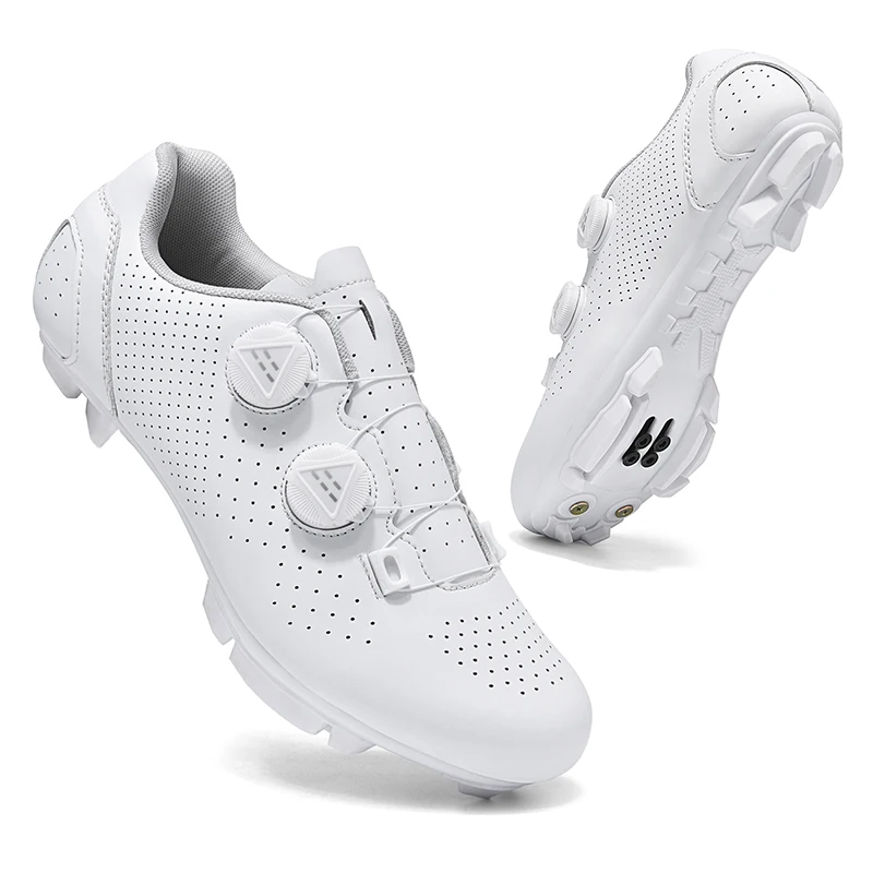 Professionelle Fahrradschuhe für Herren, Rennrad-Flachpedalschuhe, SPD-Lockschuhe, MTB-Outdoor-Schuhe für Damen, atmungsaktiv, Mountainbike, reinweiß