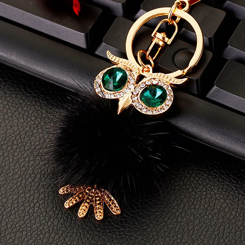 luxury brand  plush owl car keychain with sparking rhinestone car assecories for women cute Key Chain car assecories for women