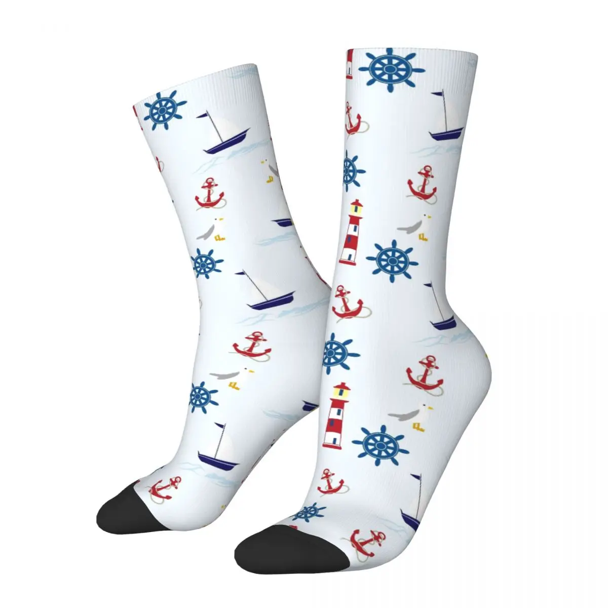 Cartoon Lighthouse Sail Boat Seagull Socks Funny Stockings Men High Quality Running Socks Winter Graphic Anti Sweat Socks