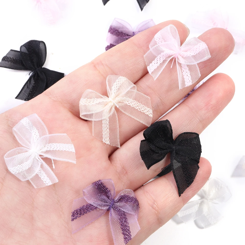 30 pçs/lote malha fita arcos colorido mini laço arco flor para diy aniversário festa de casamento roupas headwear presentes decoração do prego
