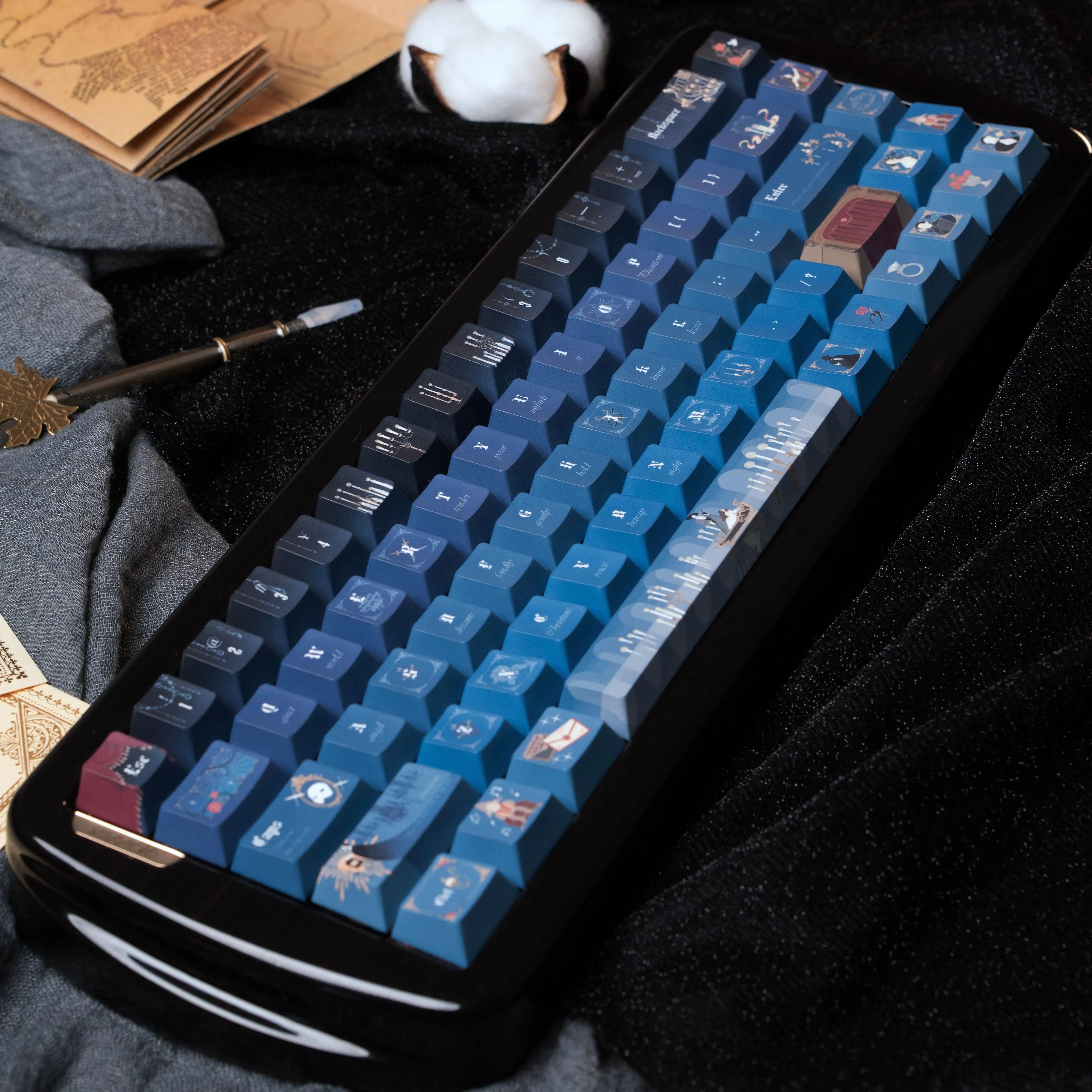 Theater Phantom Keycap Cherry Pbt Dark Blue Alice Layout 2.25/2.75U Space Bar Keycap 142 Keys