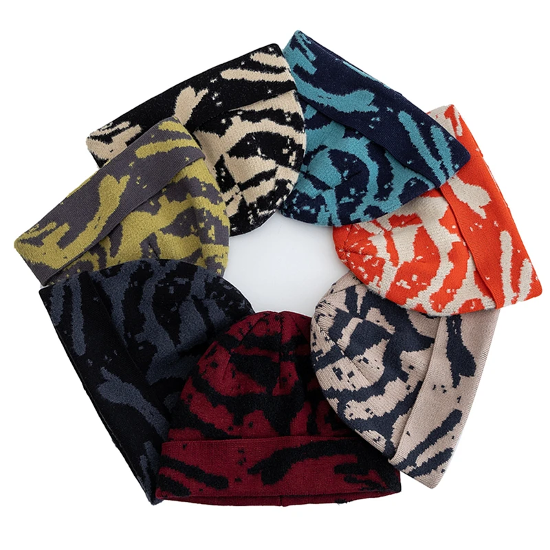 Neue Unisex Outdoor Skull Cap, modische geometrische Druckmuster, schicke Wintermützen im Seemannsstil für Herren und Damen, Herbst-Ski-Beanie-Mütze – Detail 8