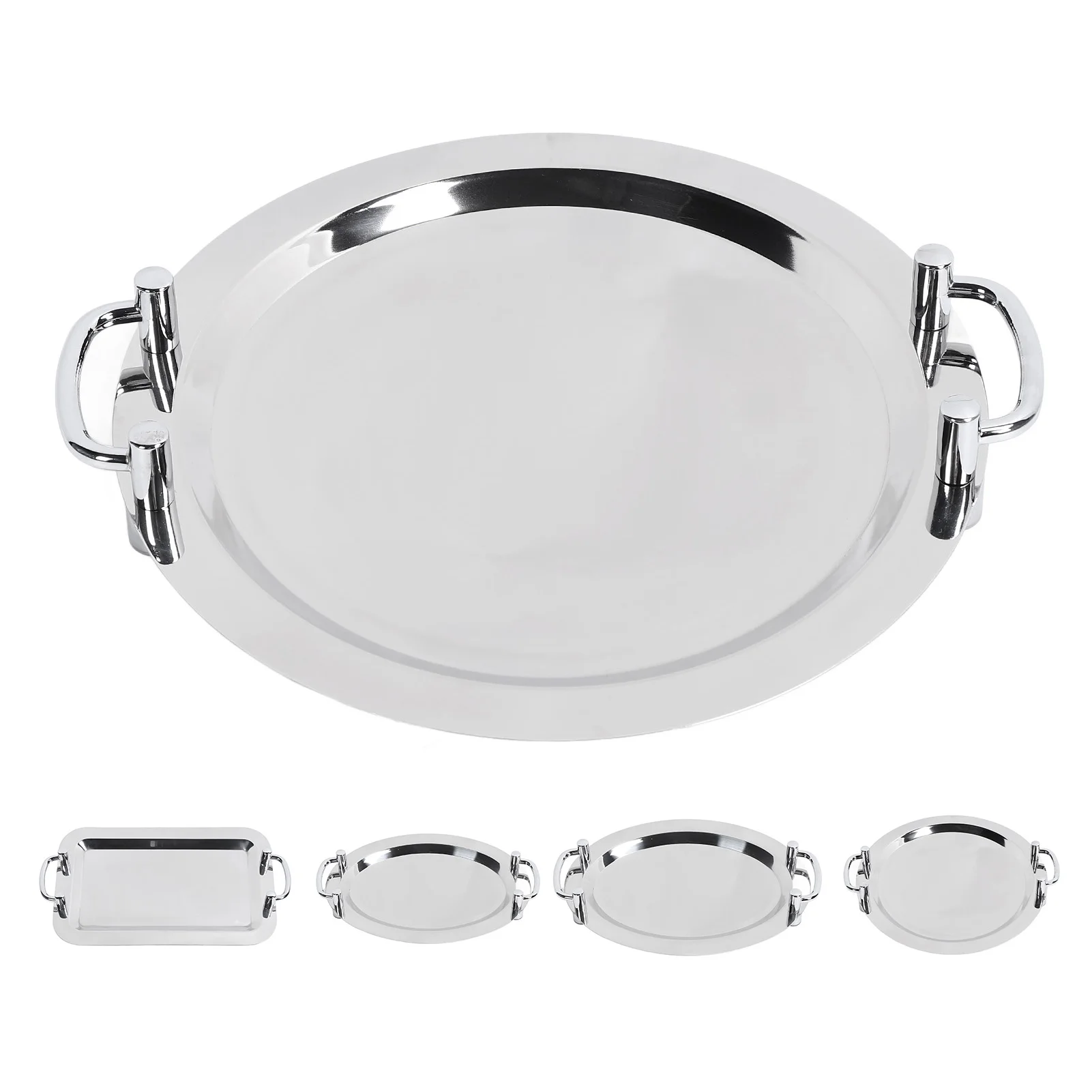 

Тарелка-буфет из нержавеющей стали с яркой зеркальной отделкой, сервировочный поднос с ручкой для отеля, ресторана, банкета, блюдо из нержавеющей стали