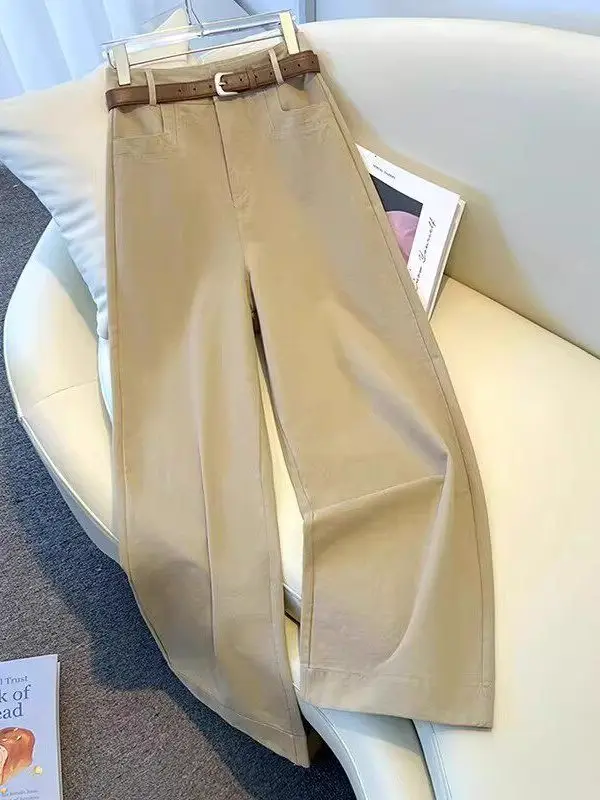 High Waist Suit Wide Leg Pants Women's Casual Khaki Color Spring New Style Slimming Nine Point Straight Leg Jeans