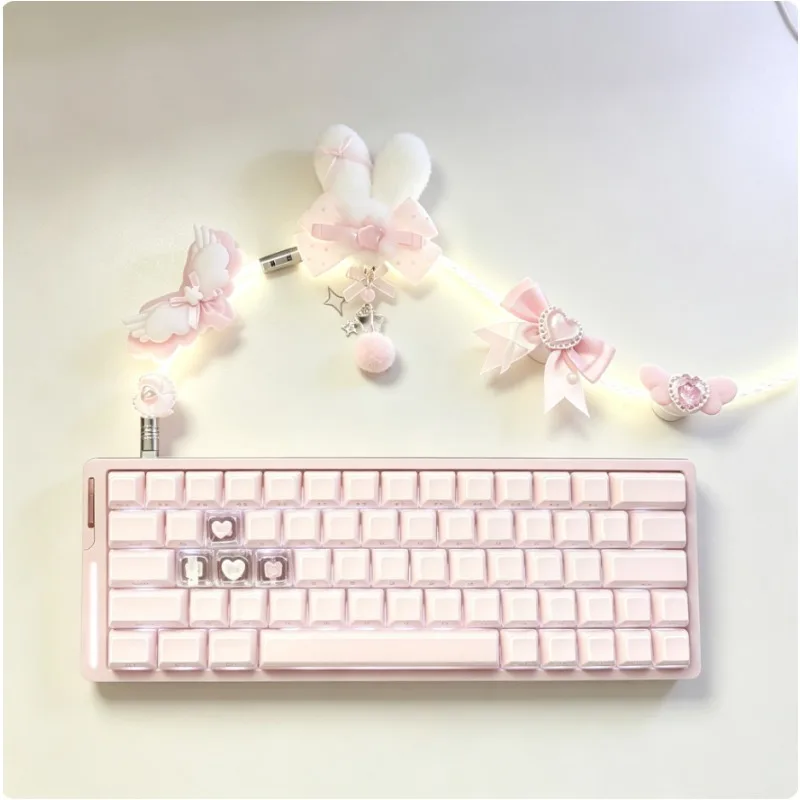 Customized Pilot Wire Pink White Light DIY Data Cable Luminous Single Precision Copper Braided Wire 8kType-c  Keyboard Cable