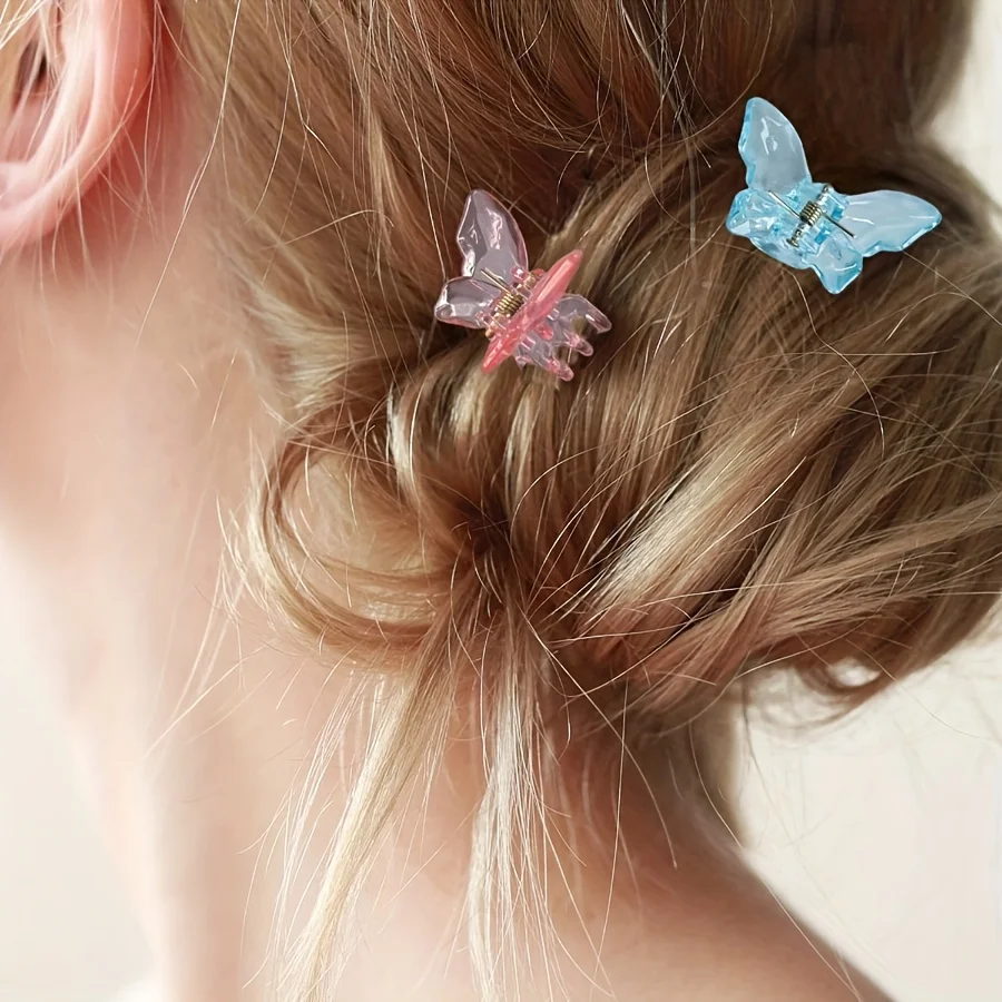 6pcs/set Multicolor Transparent butterfly Trumpet Hair Claw Hair Embellishment Small Hair Thin Hair Special Holiday Gift view 3