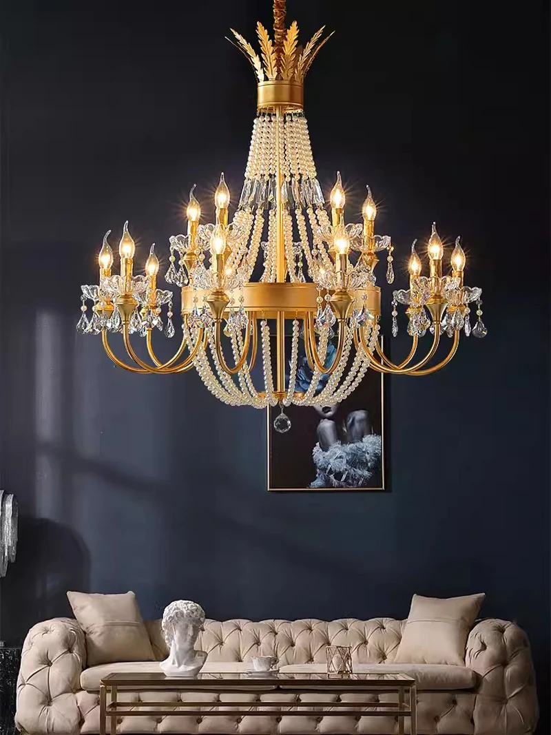 

American Luxury Crystal Chandelier French Romantic Pendant Chandeliers Lights Fixture European Art Deco Home Hotel Luminarias