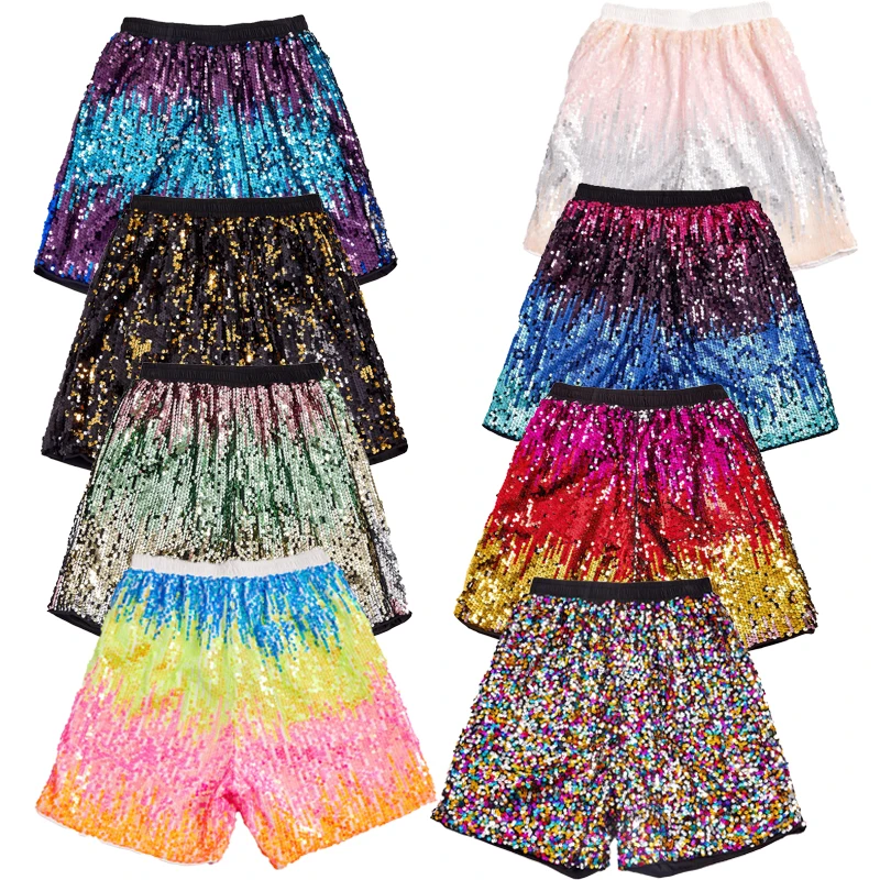 2025 New Elastic Waist Multi-Color Sequin Shorts for Men, Casual Loose-Fitting Trendy Street Style Super Cool Men's Short Pants