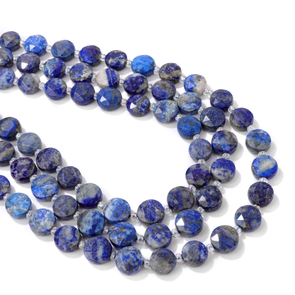 10MM AAA Natural Blue Lapis lazuli Stone Beads Quality Faceted Coin Shape Flat Spacer Round Gem Beads For Jewelry Making